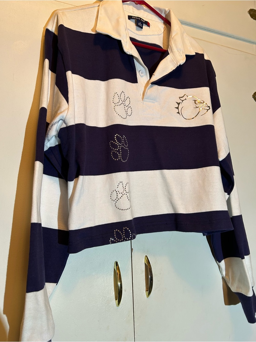 Sport-Tek Navy and Cream Striped Rugby Polo - Picture 4 of 11